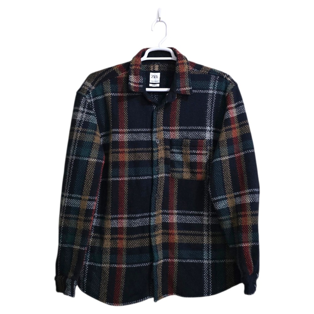 Zara Comfort Fit Cafissi Italy Wool Blend Plaid Button Down Shacket Sz XL